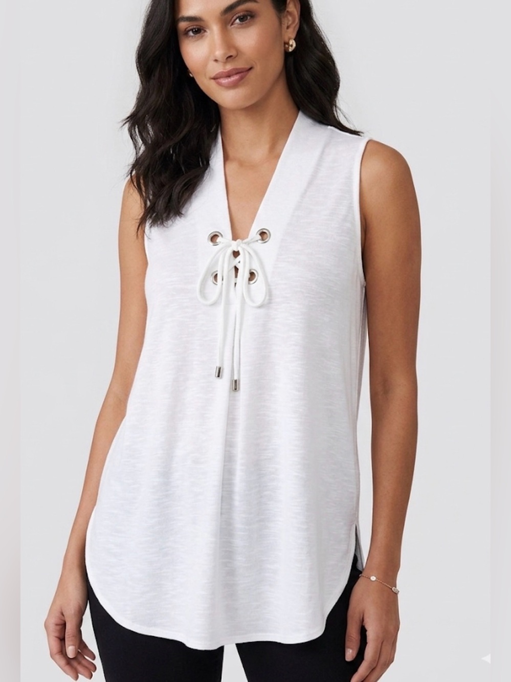 Kay Celine Tie Front White Top